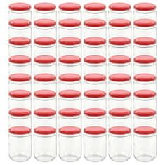 Greatstore Stekleni kozarci z rdečimi pokrovi 48 kosov 230 ml