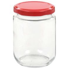 Vidaxl Stekleni kozarci z rdečimi pokrovi 96 kosov 230 ml