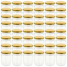 Greatstore Stekleni kozarci z zlatimi pokrovi 48 kosov 230 ml