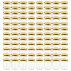 Vidaxl Stekleni kozarci z zlatimi pokrovi 96 kosov 230 ml