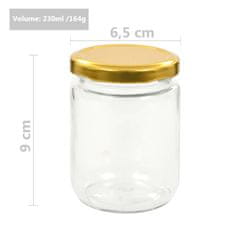 Vidaxl Stekleni kozarci z zlatimi pokrovi 96 kosov 230 ml