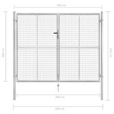 Vidaxl Vrtna vrata pocinkano jeklo 306x250 cm srebrna