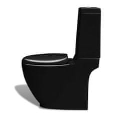 Greatstore Keramična WC školjka okrogla pretok vode spodaj črna