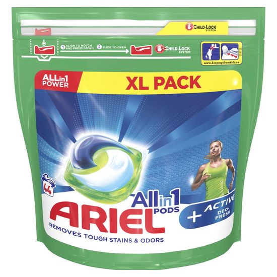 Ariel 3-In-1 Active Sport gel kapsule za pranje perila, 44 kosov