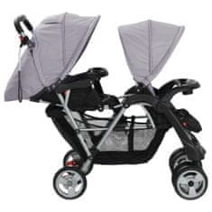 shumee Dvojni otroški voziček jeklen sive in črne barve