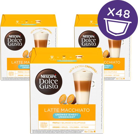 NESCAFÉ Dolce Gusto Latte Macchiato kava, nesladkana, 164g (16 kapsul), trojno pakiranje