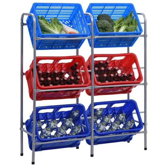 Vidaxl Stojalo za shranjevanje za 6 zabojev srebrno 96x33x116 cm jeklo