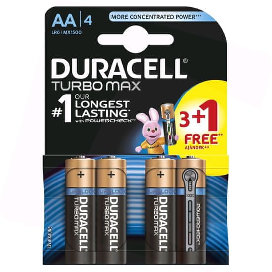 Duracell Turbo Max AA baterija, 3+1 kosov