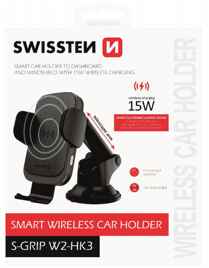 SWISSTEN Smart S-Grip W2HK3 držalo za telefon z brezžičnim polnjenjem, 15 W (65010607) - Odprta embalaža