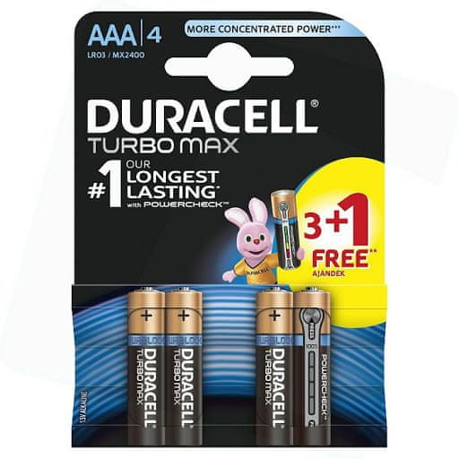 Duracell Turbo Max AAA baterija, 3+1 kosov