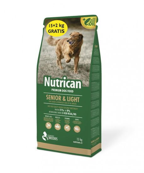Nutrican Senior & Light hrana za starejše in prekomerno težke pse, 15 kg + 2 kg