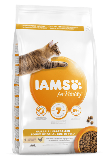 IAMS Vitality Hairball hrana za odrasle mačke, s svežim piščancem, 3 kg