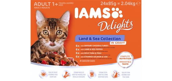 IAMS Delights Kopno & Morje hrana za odrasle mačke, v omaki, 24 x 85 g