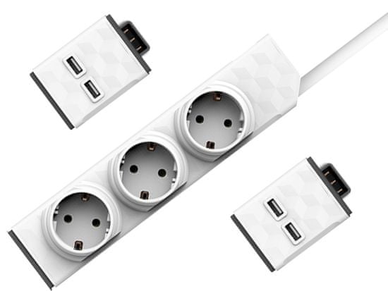 Allocacoc električni razdelilec PowerStrip Modular Switch, 1,5m + 2× USB modul
