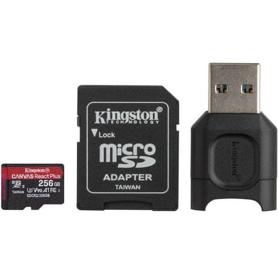 Kingston Canvas React Plus microSD 256 GB spominska kartica + MobileLite Plus čitalec + microSD adapter