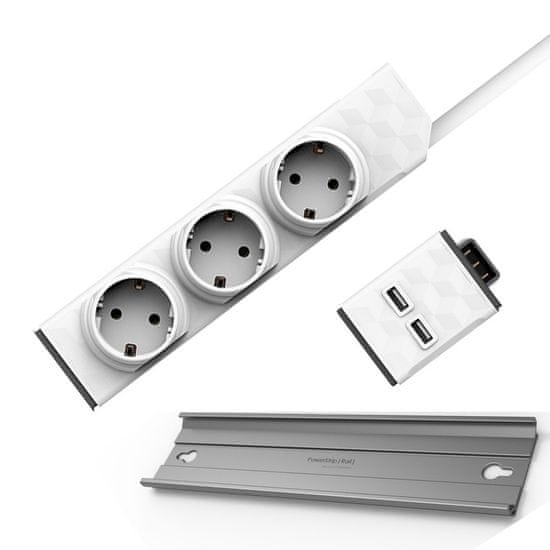 Allocacoc električni razdelilec PowerStrip Modular Switch, 1,5 m + USB modul + PowerStrip Rail
