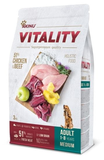 Akinu hrana za pse VITALITY dog adult medium chicken & beef, 3 kg