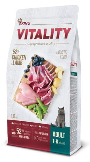 Akinu hrana za mačke VITALITY cat adult chicken & lamb, 1,5 kg