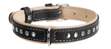 WAUDOG Ravna usnjena ovratnica Mehka črna bež podložena