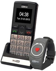 MaxCom mobilni telefon MM715 z SOS zapestnico, črn