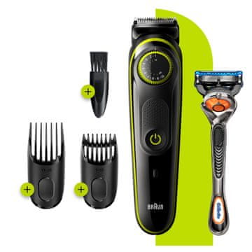 Braun urejevalnik brade BT3241, strižnik las za moške, 39 nastavitev dolžine, črn/živo zelen