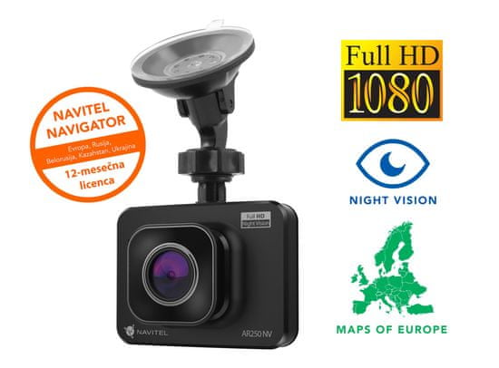 Navitel avto kamera AR250 NV, 1920x1080, Night Vision + karte navigacijske Evrope - Odprta embalaža