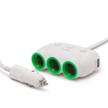 M.N.C. Avto razdelilec na 3 vtičnice + 2 x USB 12V/24V belo zelen