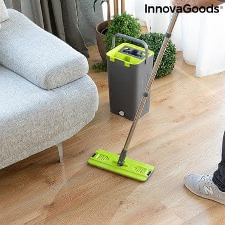 InnovaGoods Swiftmop set za čiščenje tal, metla + vedro, siv/zelen