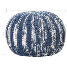 Greatstore Puff, ročno pleteno, modra in bela barva, 50x35 cm, volna