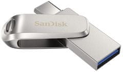 SanDisk Ultra Dual Drive Luxe USB ključek, 128 GB, srebrn