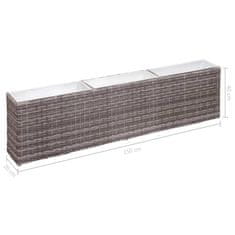 Vidaxl Visoka greda s 3 lonci 150x20x40 cm poli ratan siva