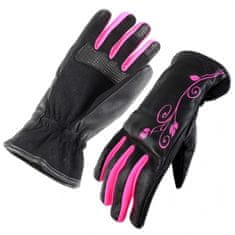 Cappa Racing Motoristične rokavice LADY, usnje/tekstil, dolge, črna/rožnata XL