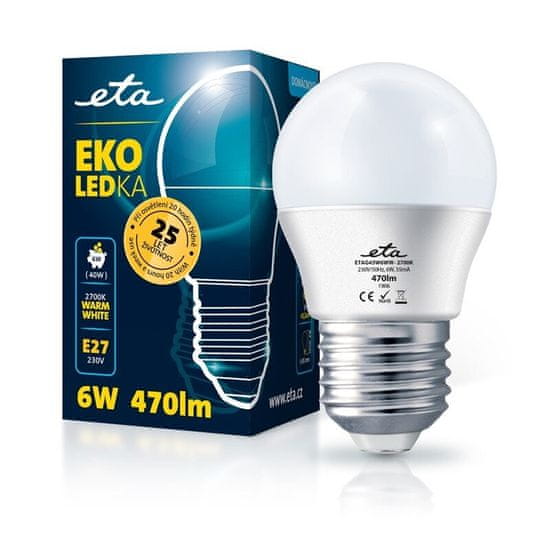 ETA LED žarnica, G45, E27, 6 W, toplo bela