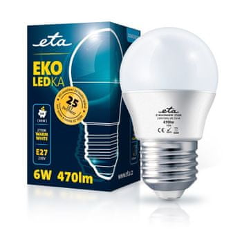  ETA LED žarnica, G45, E27, 6 W, toplo bela 
