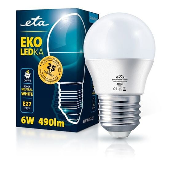 ETA LED žarnica, G45, E27, 6 W, nevtralno bela