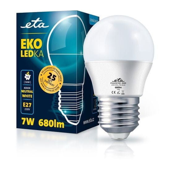 ETA LED žarnica, G45, E27, 7 W, nevtralno bela