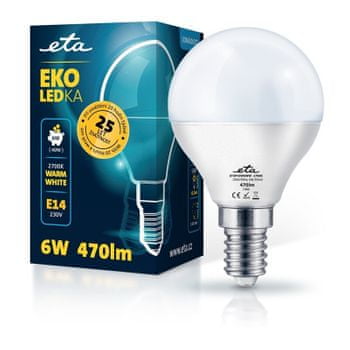  ETA LED žarnica, P45, E14, 6 W, toplo bela 
