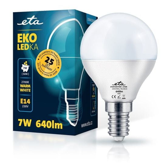 ETA LED žarnica, P45, E14, 7 W, toplo bela