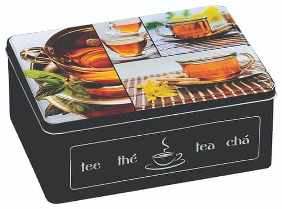 Kesper škatla za čaj s 6 pregradami, kovinska, črna