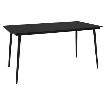 Vidaxl Vrtna jedilna miza črna 150x80x74 cm jeklo in steklo