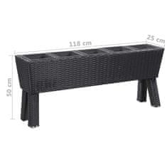 Vidaxl Visoko cvetlično korito z nogami in 5 lonci 118x25x50 cm črno