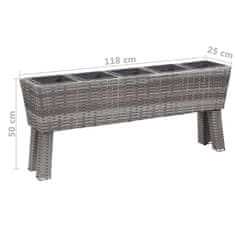 Vidaxl Visoko cvetlično korito z nogami in 5 lonci 118x25x50 cm sivo
