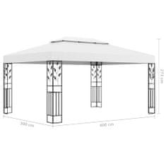 Vidaxl Paviljon z dvojno streho in lučkami 3x4 m bel
