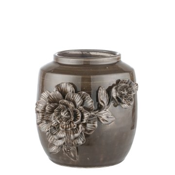 Lene Bjerre Majhna keramična prevleka za cvetlični lonec REIKA, rjava 18 x 18 x 21 cm