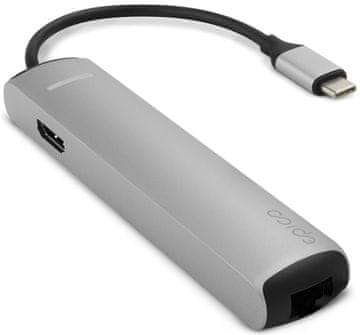 EPICO zvezdišče USB Type-C hub slim (4K HDMI & Ethernet) 9915112100019, srebrn, črni kabel