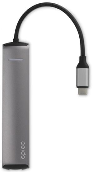 EPICO zvezdišče USB Type-C hub slim (4K HDMI & Ethernet) 9915112100017, siv, črni kabel - Odprta embalaža