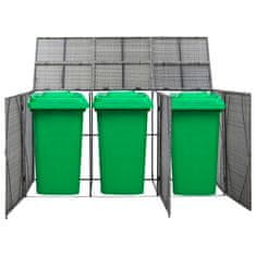 Vidaxl Trojna lopa za smetnjak antracitna 229x78x120 cm poli ratan