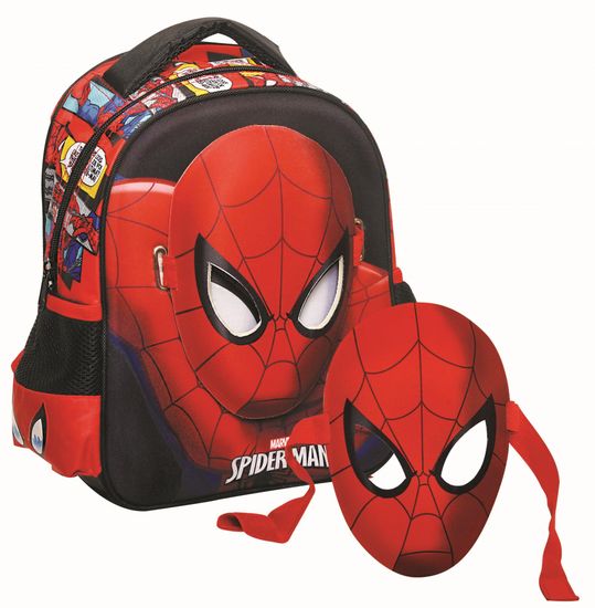 GIM Junior Spiderman Black mini nahrbtnik, rdeč, z masko
