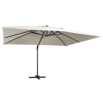 Vidaxl Stranski senčnik LED in aluminijast drog 400x300 cm peščen