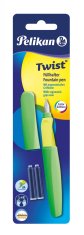 Pelikan Twist nalivno pero, neon zeleno + 2 črnilna vložka